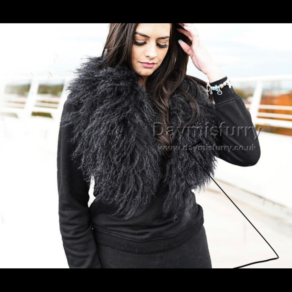 Mongolian detachable lamb fur collar